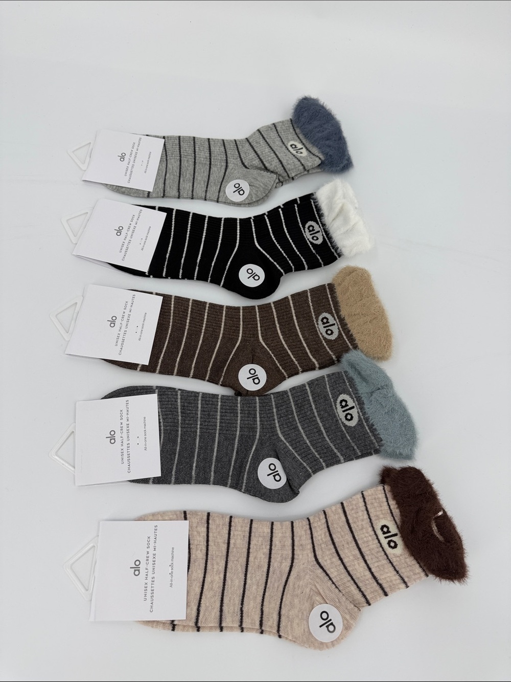 ALO Yoga Striped Cozy Half Crew Socks - Assorted Colors 5 Pairs